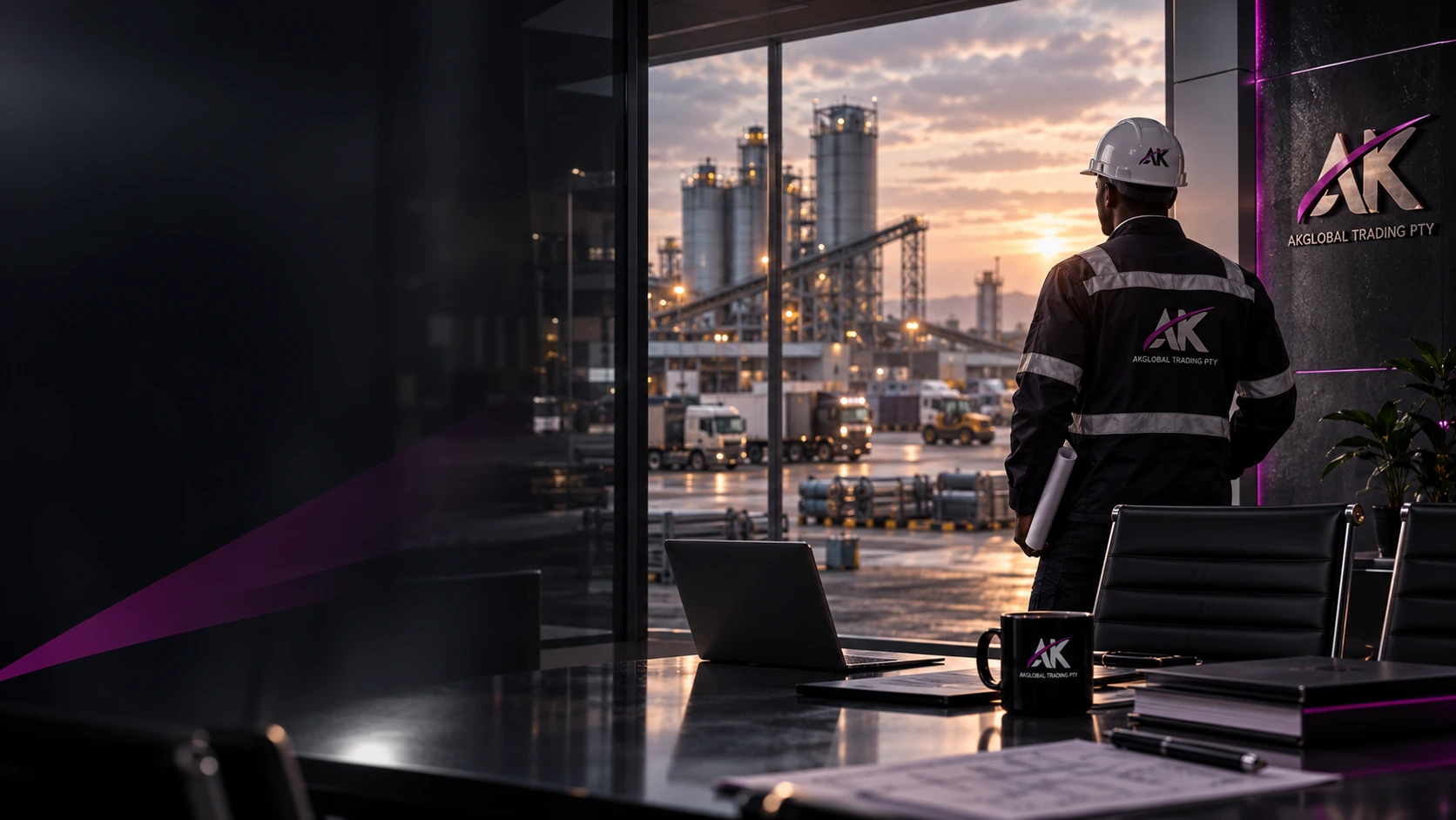 AKGLOBAL executive office overlooking industrial operations